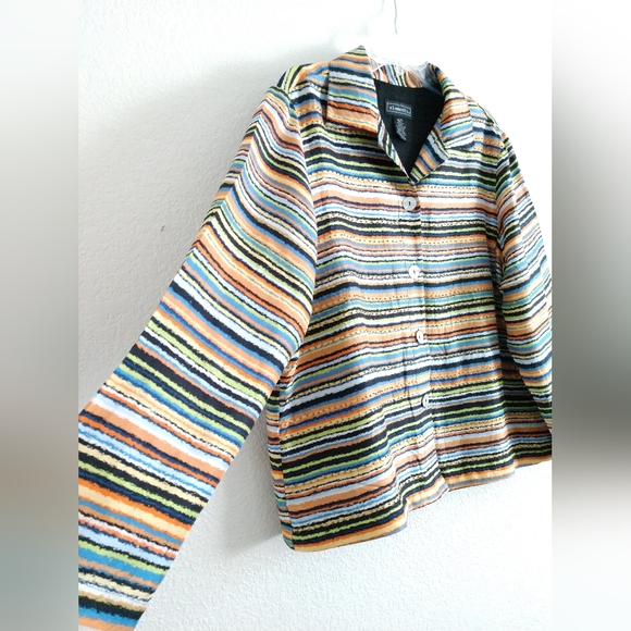 Pretty Elementz Silk Striped Shirt Jacket Multicolor Beaded Size XL Chest 44" - Picture 2 of 7